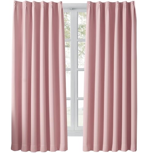 Hansleep カーテン 1級遮光 2枚組 コーラルピンク 幅100cm丈135cm 小窓 断熱 防寒 防音 省エネ 厚手 無..