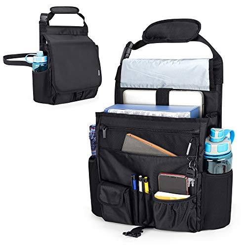 Luxja 車用収納ポケット 蓋付き 車 助手席 収納 多いポケット 持ち運びやすい 車用収納バッグブラック(2.0)