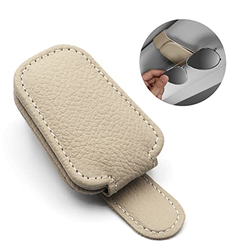 Maitya 車のサンバイザー用メガネホルダー ベージュ 用 レザー素材 車収納 チケット カード サングラス..