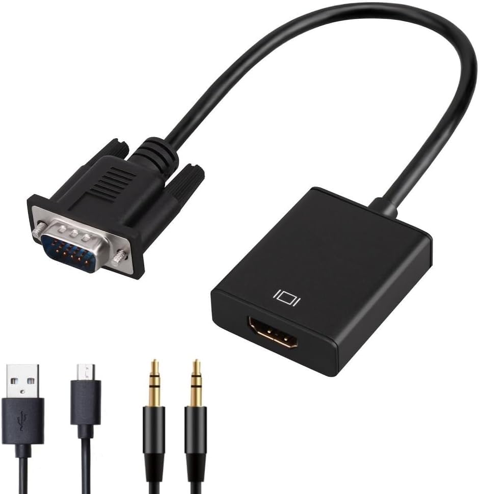変換アダプタ VGA HDMI 出力 変換 ケーブル 1080P対応 安定出力 音声転送 コンパクト PC HDTV プロジェクター USBケー