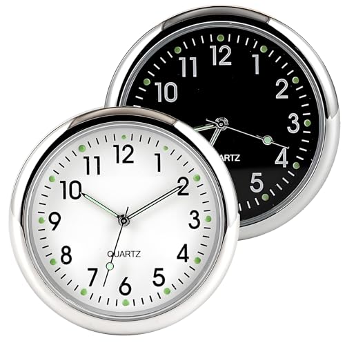 DFsucces 車載用高精度クォーツ時計 2個セット 夜光機能付き ミニサイズ ダッシュボード吸着式 暗所視認性 アナログ式 鏡面仕上げ カー