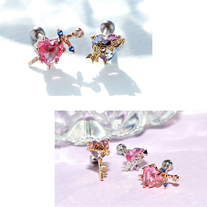 【全品送料無料】軟骨ピアス ボディピアス 16G ハート ジュエル グラデーション 剣 鍵 弓矢 LOVE キャッチ チャーム シルバー ゴールド ピンクゴールド かわいい レディース 片耳用 軟骨 ピアス なんこつぴあす ボディーピアス ピアス Pierce