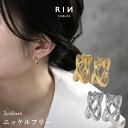 ピアス キャッチレス フープピアス リングピアス 金属アレルギー ニッケルフリー 18kコーティング クロス 2連 レディース シンプル ワンタッチピアス シル...