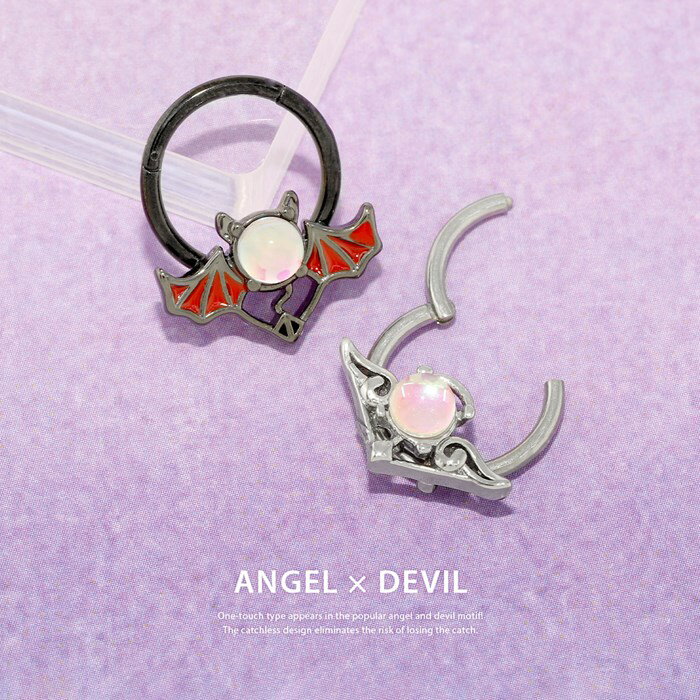 ボディピアス 16G 軟骨ピアス サージカルステンレス 金属アレルギー エンジェル デビル つけっぱなし シルバー ブラック ジュエル セグメントクリッカー ピアス ワンタッチ ヘリックス ヘリックスピアス 耳たぶ 耳 片耳用
