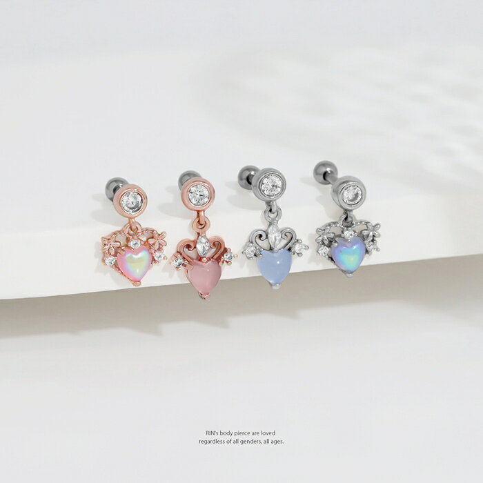軟骨ピアス 14G 16G ボディピアス かわいい ハート ティアラ ジュエル サージカルステンレス 金属アレルギー ストレートバーベル ボディピ おしゃれ 軟骨用 なんこつぴあす ボディーピアス ピアス Pierce rinrinrin-10010009 ピアス・ボディピアス 凛 サンプル画像2