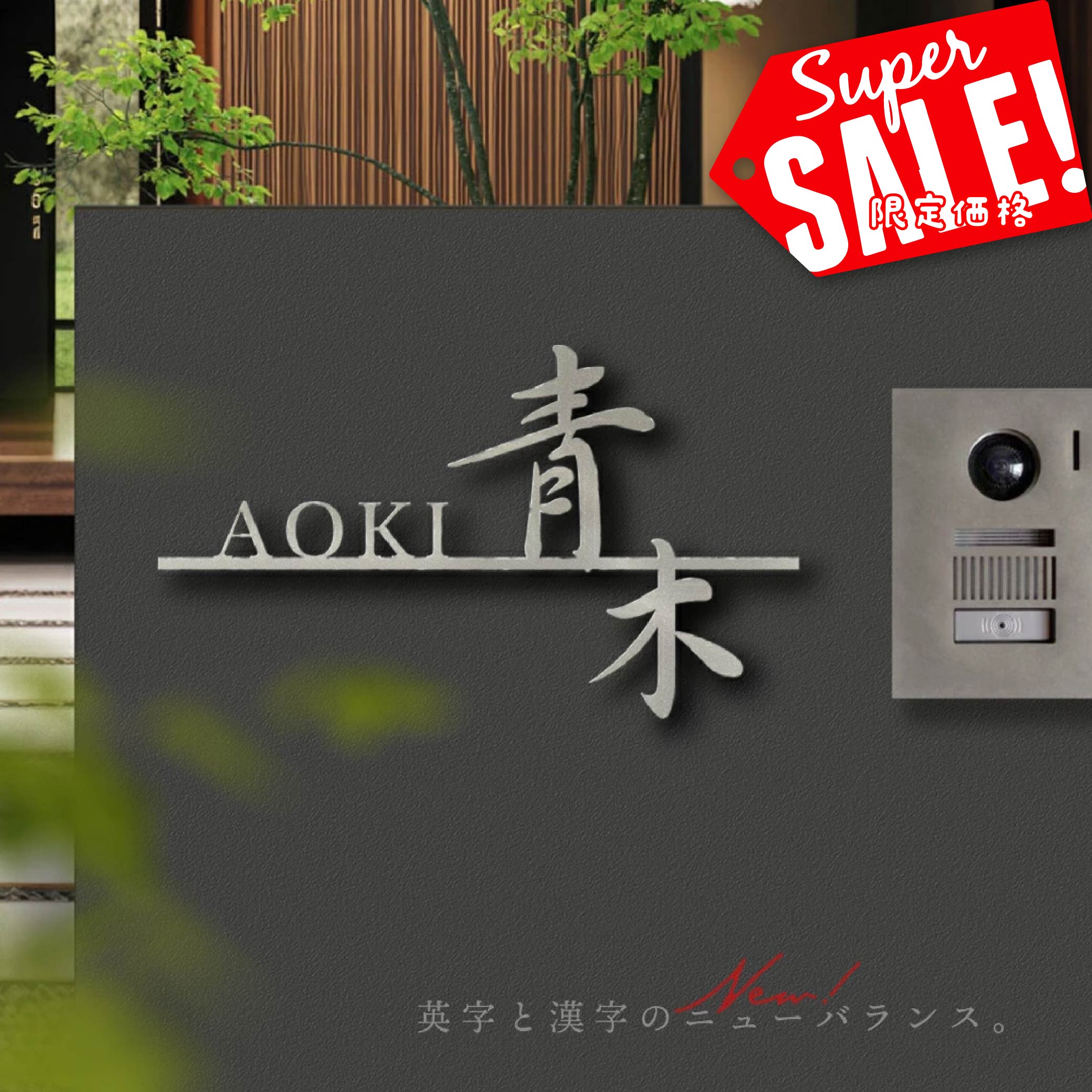 【最大半額 楽天スーパーSALE】日本製 表札 ステンレス アイアン おしゃれ 戸建て【漢字と英字アルファベットの2つを併記】個人宅 英字 漢字 アルファベット リフォーム 戸建 戸建て 一軒家 表札 漢字 ローマ字 切り文字表札 漢字 sus-42