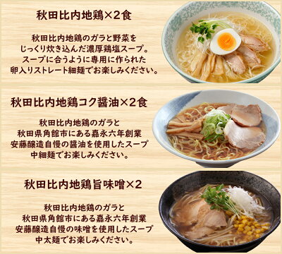 林泉堂 楽天市場店 林泉堂 りんせんどう / ラーメンセット / 食べてたんしぇ セット 生麺&スープ / 秋田比内地鶏ベースの塩・味噌・醤油・担々麺・十文字ラーメン・中華そば 6種類 各2食 合計12食セット 画像3