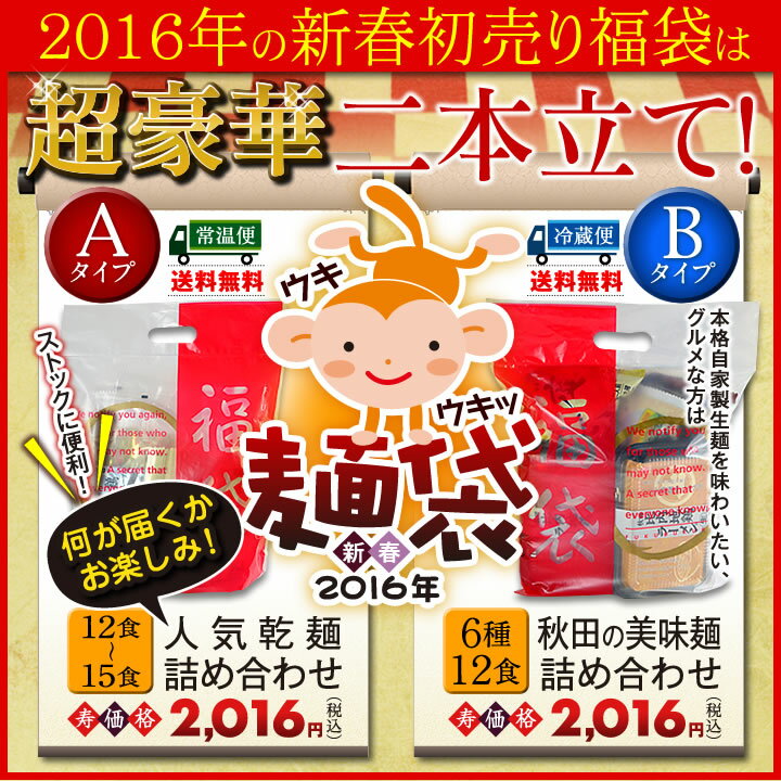 新春初売り福袋【送料無料】2016年の新春初売り福袋は、超豪華二本立て！「新春ウキウキッ麺袋」今回は選べる2パターン☆送料無料☆《毎月11日は麺の日更新》