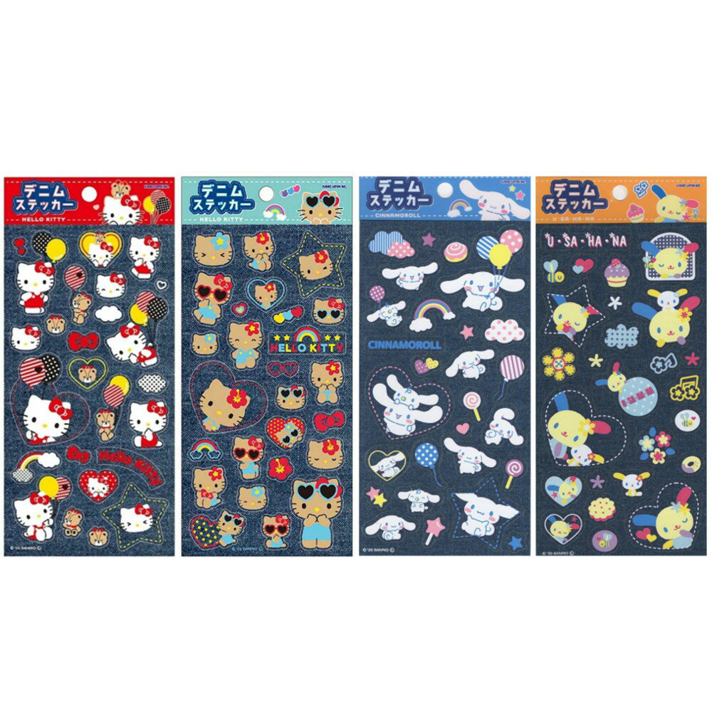 サンリオ デニムステッカー シール ステッカー デコ キャラクター かわいい おしゃれ グッズ ハローキティ 日焼け シナモロール ウサハナのサムネイル