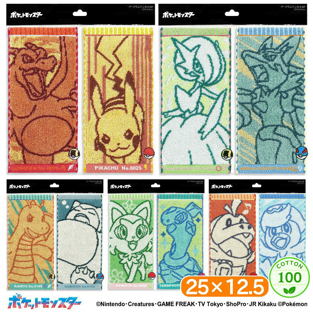 【最大P20倍+2000円offクーポン】 ポケットモンスター ナンバリングペア ハーフタオルハンカチ 2枚セット 綿100 ハンカチ ハンドタオル ウォッシュタオル キャラクター ギフト
