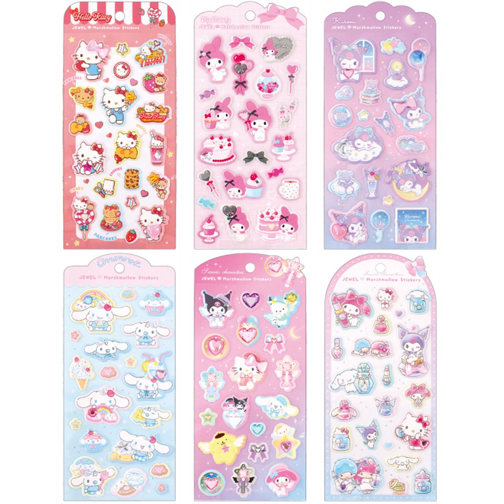 乐天商城 - サンリオ ジュエルマシュマロステッカーズ シール ステッカー デコ キャラクター かわいい おしゃれ もちもち やわらか 立体 グッズ