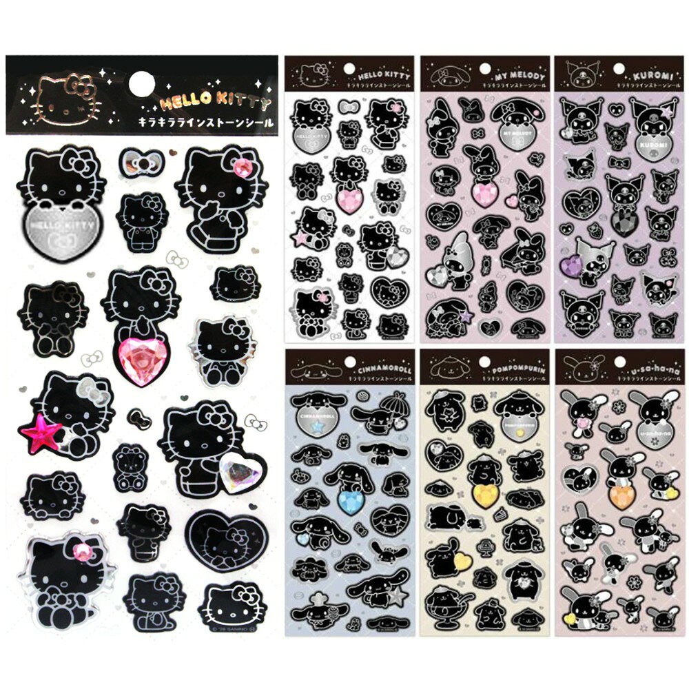 Rakuten - 【当店全品P10~29倍※要エントリー！+半額・割引商品100点以上】 サンリオ キラキララインストーンシール モノクロ 1シート シール ステッカー 立体 ハード デコ キャラクター かわいい 正規品