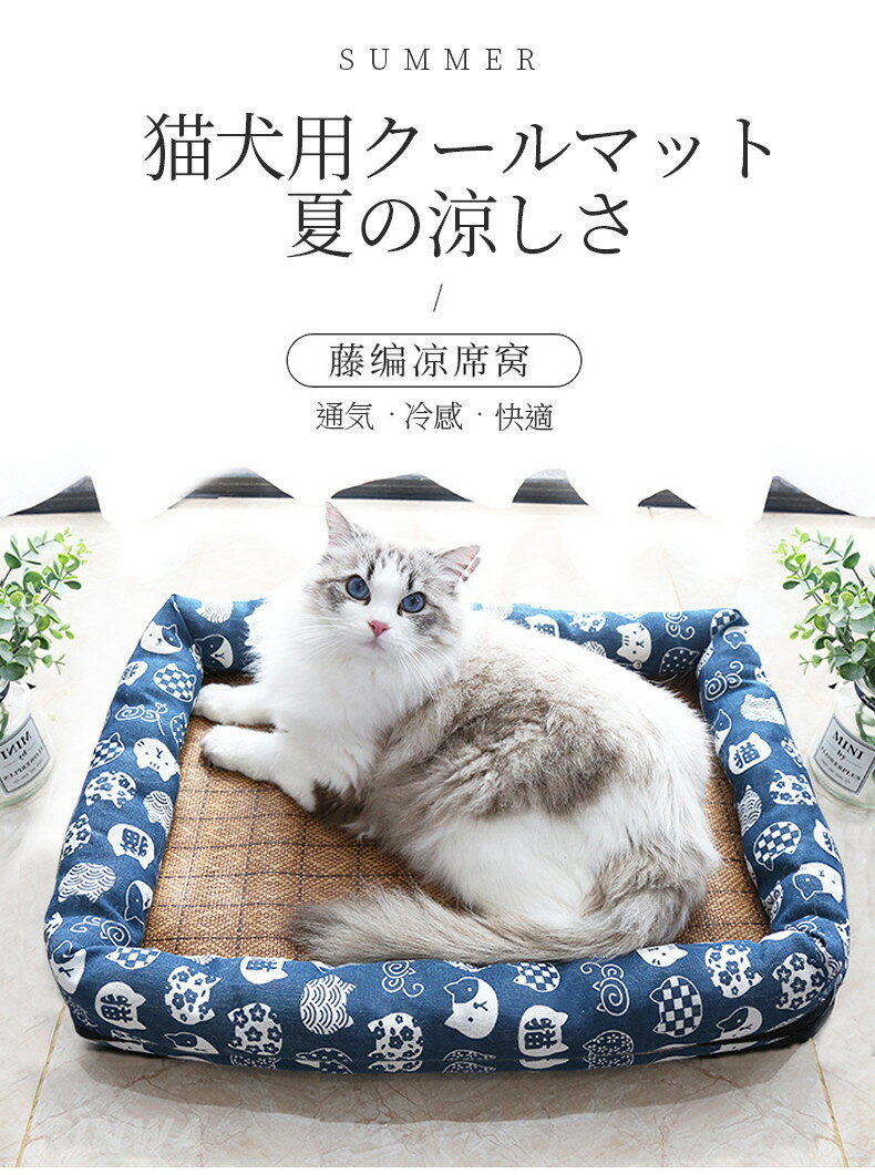 猫犬用 ペットマット 枕付き 夏 猫犬用 ひんやりマット クッション 接触冷感 クッション ペットベッドクールマット むしろマット 熱中症 藤むしろ 暑さ対策 小型犬/猫用
