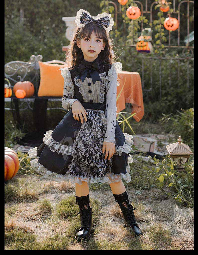 ハロウィン 子供ドレス 女の子 ハロウィン レース ドレス コスプレ ドレス halloween ノースリー ブドレス キッズ コスプレ コスチューム キッズワンピース 魔女 ハロウィーン プリントワンピース コスプレ衣装 可愛い 演出 舞台衣装 舞台劇 3