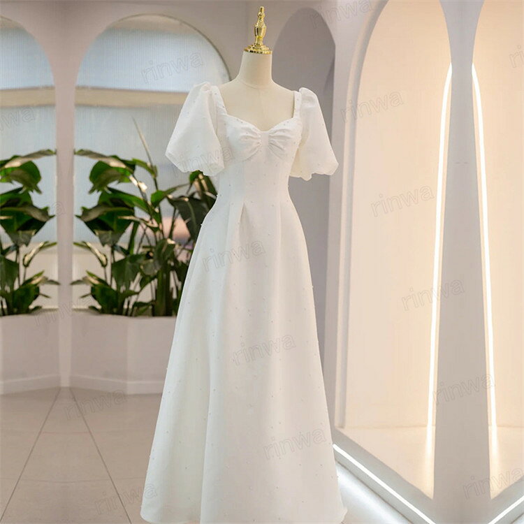 フォトウエディング ドレス ウェディングドレス 半袖 パフスリーブ 前撮り wedding dress レディースドレス 結婚式 タイトドレス 普段着 カジュアル ファスナー 前撮り 街歩き 後撮り 撮影用 披露宴 結婚式 演奏会 発表会 挙式ドレス rinwa-10007180 RINWA サンプル画像2