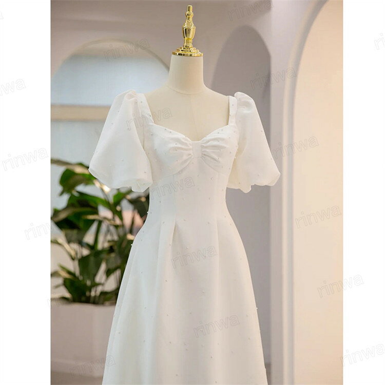 フォトウエディング ドレス ウェディングドレス 半袖 パフスリーブ 前撮り wedding dress レディースドレス 結婚式 タイトドレス 普段着 カジュアル ファスナー 前撮り 街歩き 後撮り 撮影用 披露宴 結婚式 演奏会 発表会 挙式ドレス rinwa-10007180 RINWA サンプル画像3