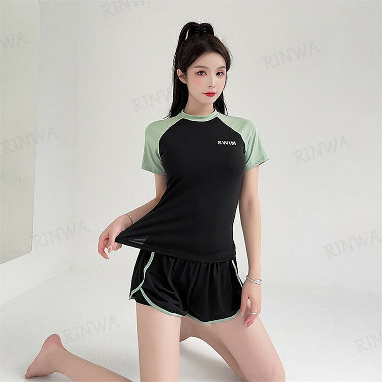 フィットネス 水着 レディース 体型カバー 2点セット フィットネス水着 セパレート オールインワン ママ ぽっちゃり 大きいサイズタンキニ ショートパンツ ママ 水泳 20代 30代 40代 50代 オトナ女子 女性用 露出控えめ カバーアップ rinwa-10007841 RINWA サンプル画像2