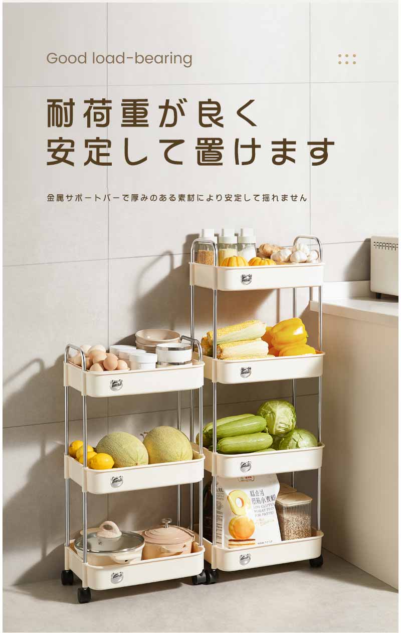キッチンワゴン 幅39 キャスター付き スリム 2段 ラック 白 おしゃれ 軽量 シェルフ 収納 棚 スリム ワゴン キッチン収納 台所 収納 収納棚 棚 ディスプレイラック 送料無料 rinwa-10010365 RINWA サンプル画像2