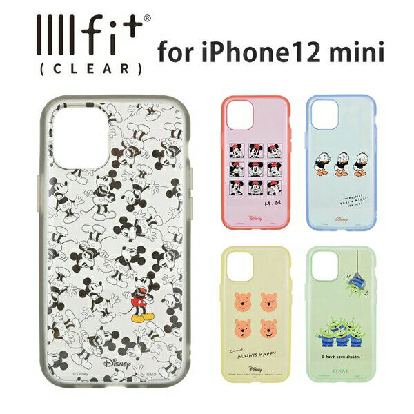 ディズニー、ディズニー・ピクサーキャラクター IIIIfit Clear iPhone12mini対応ケース DN-751B ミニーマウス 耐衝撃ケース クリアケース 透明ケース 持ちやすい グリップ ラウンド Disneyキャラクター