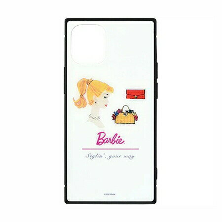 【時間限定クーポン配布中】送料無料 Barbie iPhone12mini対応 スクエアガラスケース BAR-13B よこがお スリムケース ハイブリッド きれい 持ちやすい