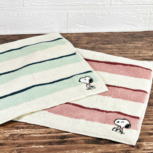 ピーナッツ/スヌーピー ボーダー柄ミニタオル SPT-232-3 /ピンク ブルー/