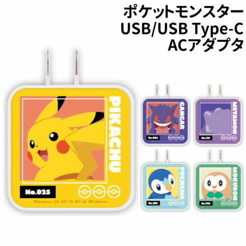 【時間限定クーポン配布中】送料無料 ポケットモンスター USB/USB Type-C ACアダプタ POKE-815 /ピカチュウ ゲンガー メタモン ポッチャマ モクロー/