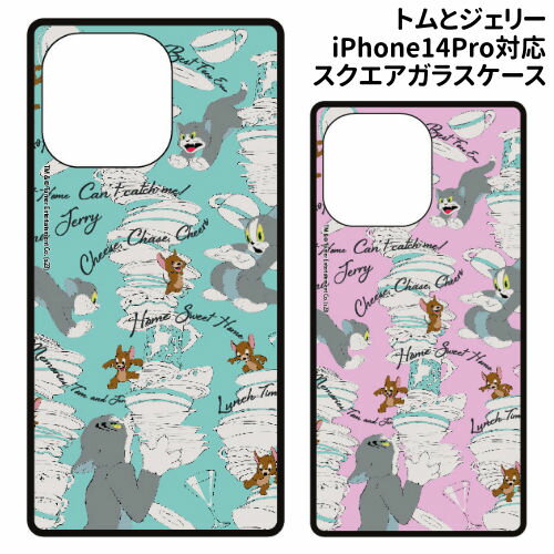 乐天商城 - 送料無料 トムとジェリー iPhone14Pro対応 スクエアガラスケース TMJ-178 /ブルー ピンク