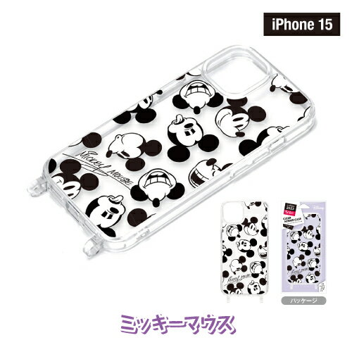 Disney iPhone15 iPhone15Pro用 ショルダーストラップホール付クリアハイブリッド...