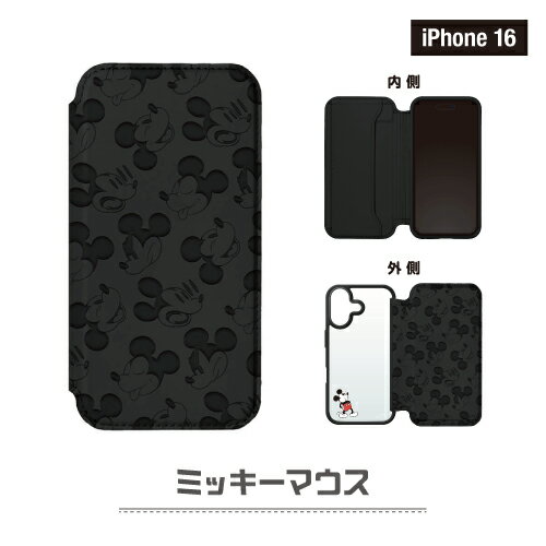 送料無料 ディズニー iPhone16/16Pro用 ガラスフリップケース PG-D24A-BGF01-4 /ミ...