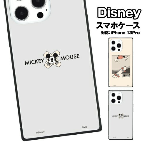 乐天商城 - ディズニーキャラクター iPhone13Pro対応 スクエアガラスケース DN-914 / スケートボード ミッキーマウス
