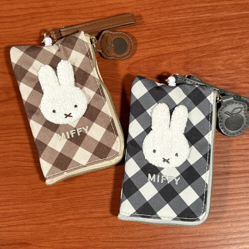送料無料 MIFFY/ミッフィー キーパスポーチ ダイアゴナルチェック柄 DBM-3118-9 /ベージュ グレー...