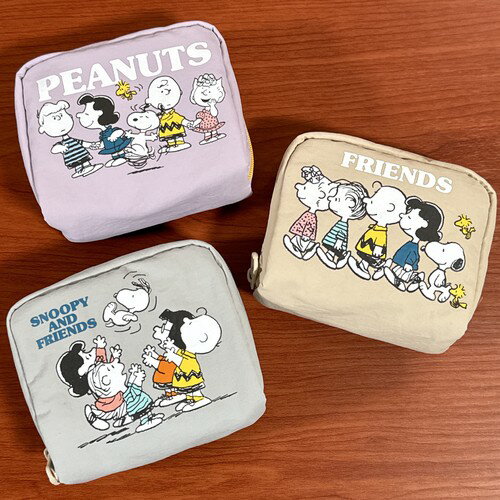 乐天商城 - 送料無料 ピーナッツ/スヌーピー スクエアポーチ スヌーピー&フレンズ SPZ-4233-5 /グレー ベージュ ラベンダー