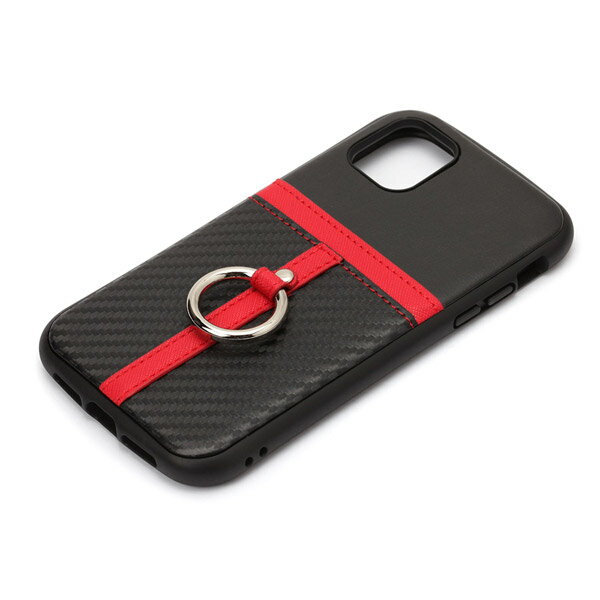 乐天商城 - iPhone11 対応ポケット＆リング付ハイブリッドタフケース PG-19BPT03BK カーボン調ブラック