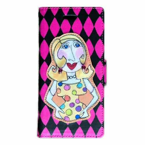 【時間限定クーポン配布中】送料無料 ローラライ iPhoneSE(第2世代) 11 iPhone8 iPhone7 iPhone6s iPhone6 マルチ(多機種) 対応 手帳型 フリップタイプ スマホケース アッパーボディ × ピンクダイヤ J ハンドメイド デザイン