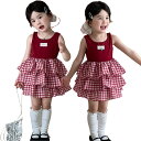 ワンピース ベビー 通園 夏 子供服 女の子 袖なし 韓国風 可愛い ティアードワンピース キッズ ワンピース 海辺 旅行 夏服 韓国 赤 チェック柄 ドッキングワンピース ワンピース 女児 サマー カジュアル 普段着 膝上丈