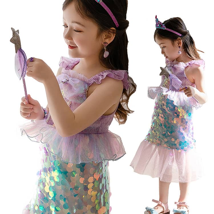 ハロウィン 仮装 人魚姫 子供服 可愛い スパンコール プリンセスドレス リトルマーメイド アリエル 風 ..