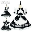 メイド服 裾フリル ワンピース Lolita 黒 白 萌え 大きいサイズ セット リボン パフスリーブ レディース コスチューム 出し物 コスプレ 個性的 可愛...