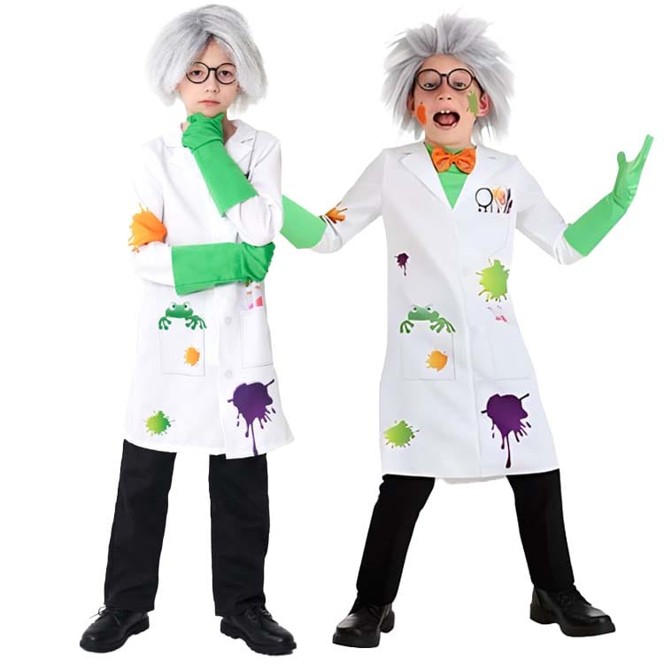 青蛙 科学者 クレージー ハロウィン コスプレ 仮装 cosplay 子供 ガウン メガネ 手袋 かつら 白 フェイ..