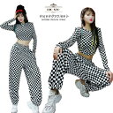 hiphopダンス レディース ダンス衣装 大人 チェック 上下セット ゆったり 大きいサイズ 2点 へそ出し ダンスウェア ヒップホップ 演出 舞台 チアダン...