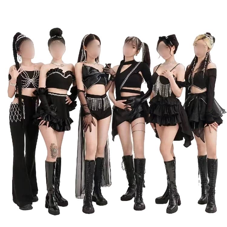 ジャズ 演出服 ダンス衣装 セットアップ レディース ヒップホップ ダンス 韓国 ダンス衣装 K-POP 衣装 黒 アイドル ステージ衣装 上下セット ヘソ出し スカート パンツ チア 団体舞台服 JAZZ HIPHOP 練習着 セクシー 夜店 クラブ ダンスウエア