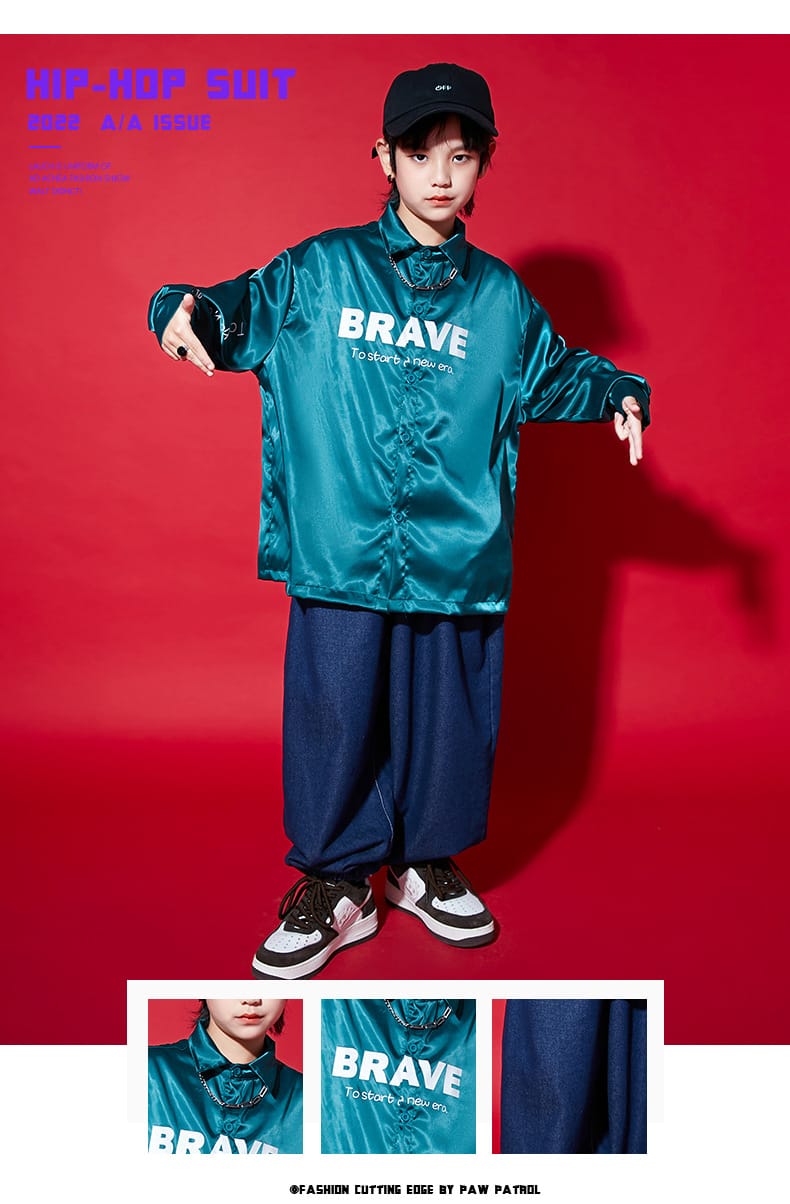 ダンス衣装 キッズ 子供服 リゾート 夏 セットアップ サテン ジャケット リゾート デニム 男の子 女の子 キッズ カジュアル オーバーサイズ 子供服 キッズダンス ヒップホップ hiphop ダンス衣装 チーム 110-180cm キッズダンス 2