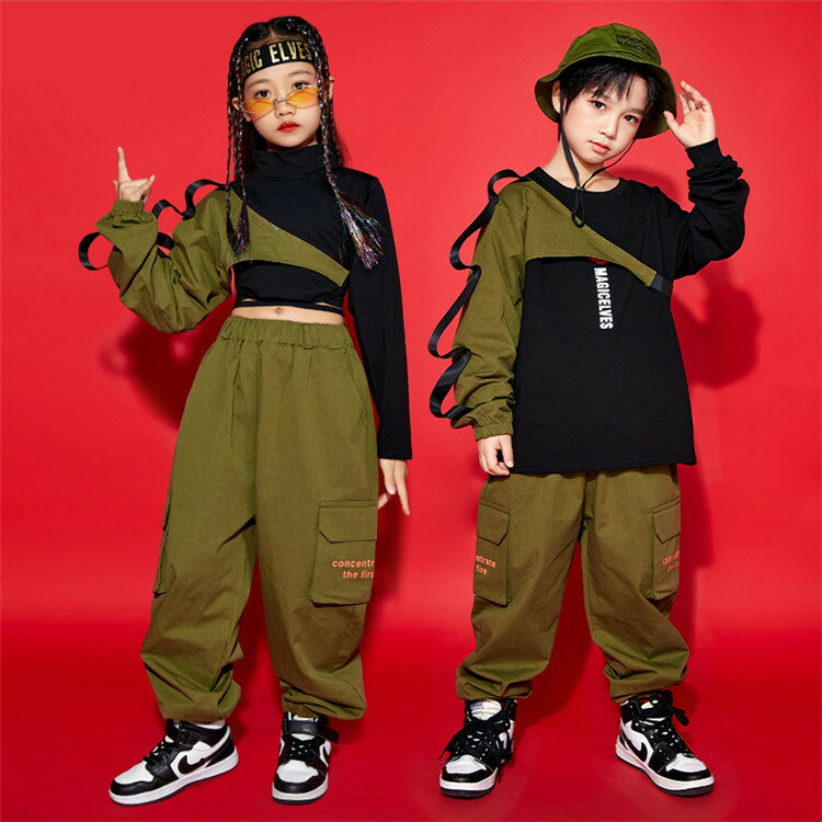 迷彩 キッズ ダンス衣装 セットアップ 子供服 ヒップホップ 女の子 男の子 k-pop ダンス 衣装 キッズ ダンスウェア ジュニア おしゃれ 110 120 130 140 150 160 170 180