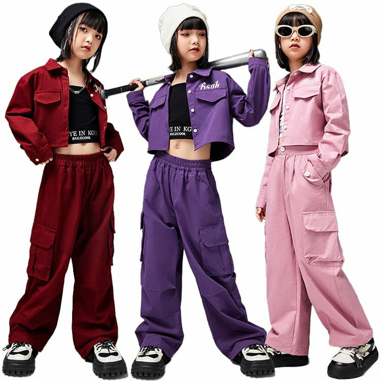 ワインレッド ピンク パープル ダンス衣装 スーツ キッズ 女の子 可愛い 韓国 発表会 セットアップ ストリート ダンス発表会 ストリート レッスン着 練習 ヘソ出し 団体服 応援団 ヒップホップ…