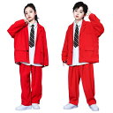 キッズダンス衣装 トップス パンツ スーツセット 韓国風 セットアップ ヒップホップ 衣装 赤 白 子供服 男の子 女の子 キッズ 外套 長袖 シャツ パンツ ...