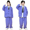 キッズダンス衣装 男の子 女の子 セットアップ ヒップホップ スーツ 無地 パープル 白 k-pop スーツセット 韓国 ジャケット ロング丈 ロングパンツ シ...
