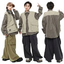 ストライプ柄 シャツ カーゴパンツ キッズ ダンス衣装 セットアップ 女の子 男の子 シャツ ベスト トップス カーゴパンツ ロングパンツ 韓国 k-pop h...