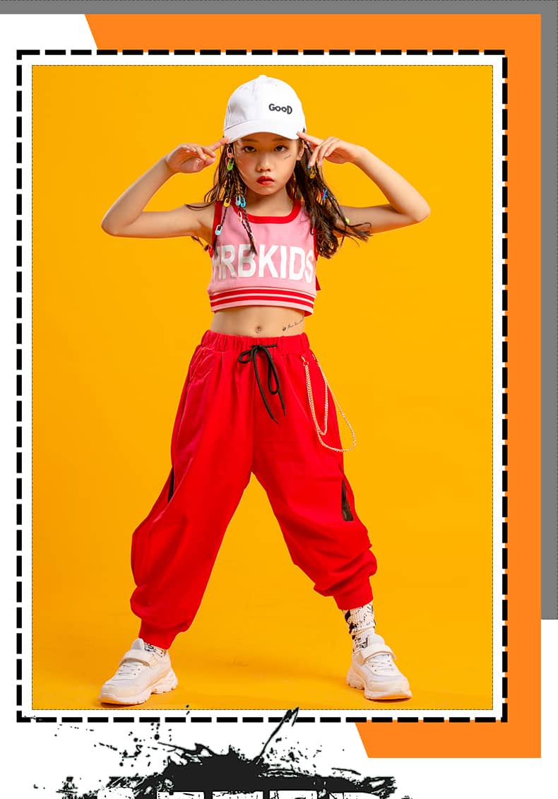 子供服 ダンス衣装 女の子 チアガール チアダンス 2点セット ベスト ピンク へそ出し 練習着 hiphop ジャズ 演出 ステージ イベント服 可愛い キッズダンス