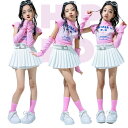 キッズダンス衣装 ヒップホップ 女の子 スカート トップス 袖カバー 3点セット ピンク ホワイト 演出会 応援団 発表会 オシャレ 舞台服 キッズ 子供服 韓...