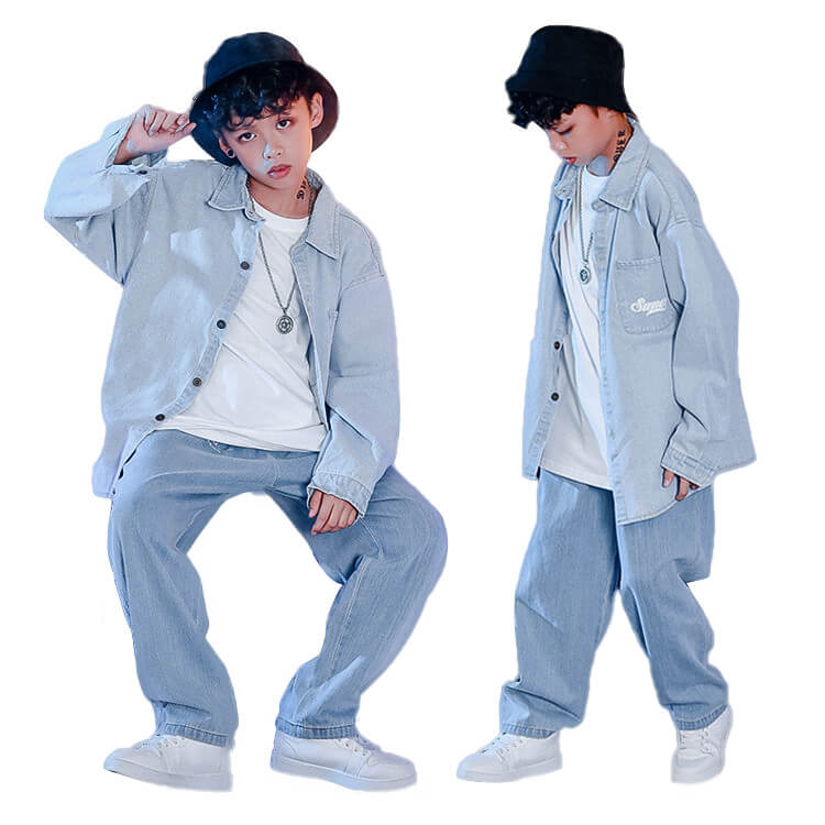 キッズダンス衣装 セットアップ 子供服 デニム ジャケット パンツ k-pop ダンス 衣装 ヒップホップ キッズ 男の子 女の子 ストリート系 おしゃれ 110 120 130 140 150 160 170