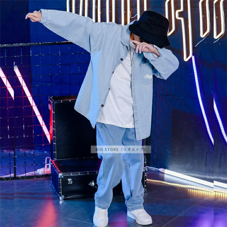 キッズダンス衣装 セットアップ 子供服 デニム ジャケット パンツ k-pop ダンス 衣装 ヒップホップ キッズ 男の子 女の子 ストリート系 おしゃれ 110 120 130 140 150 160 170